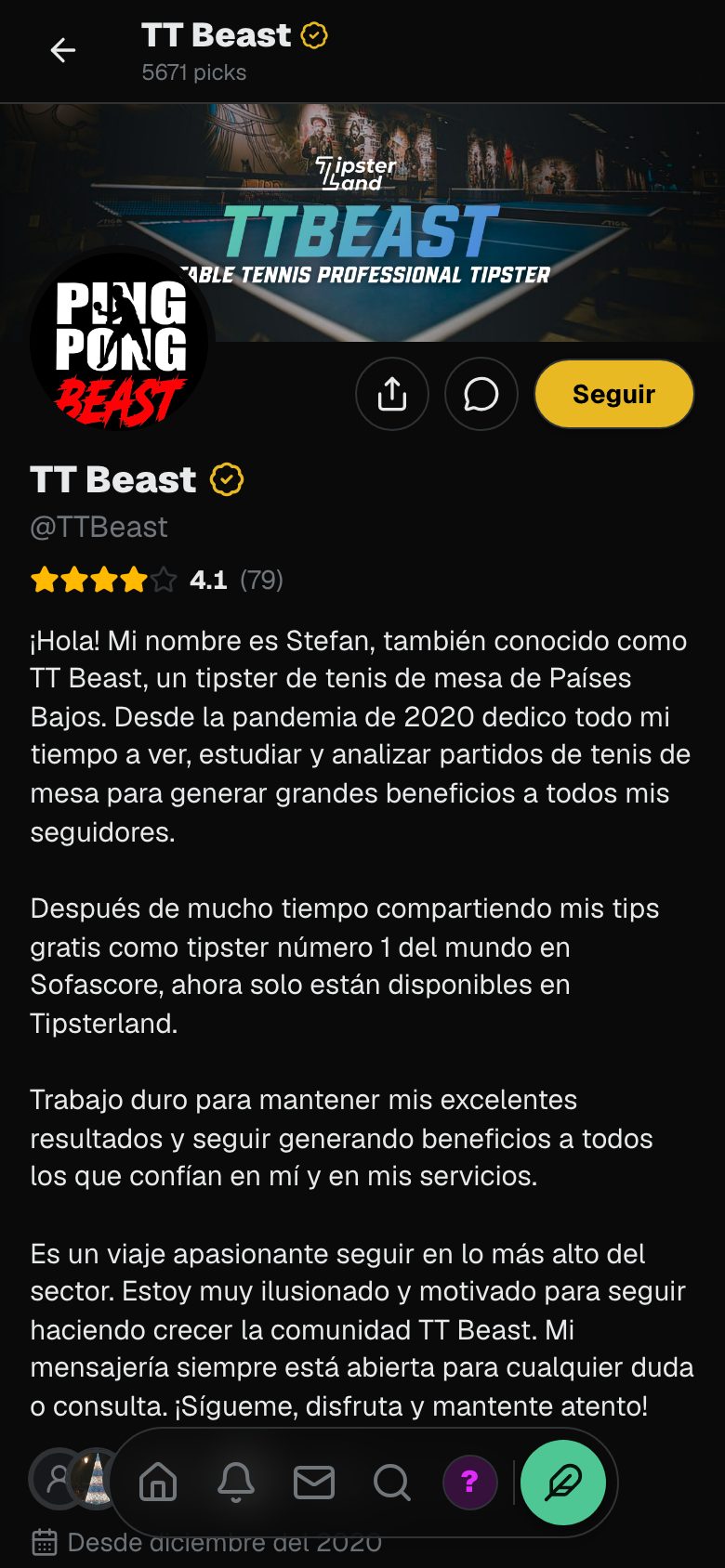 Perfil real de tipster verificado con reseñas